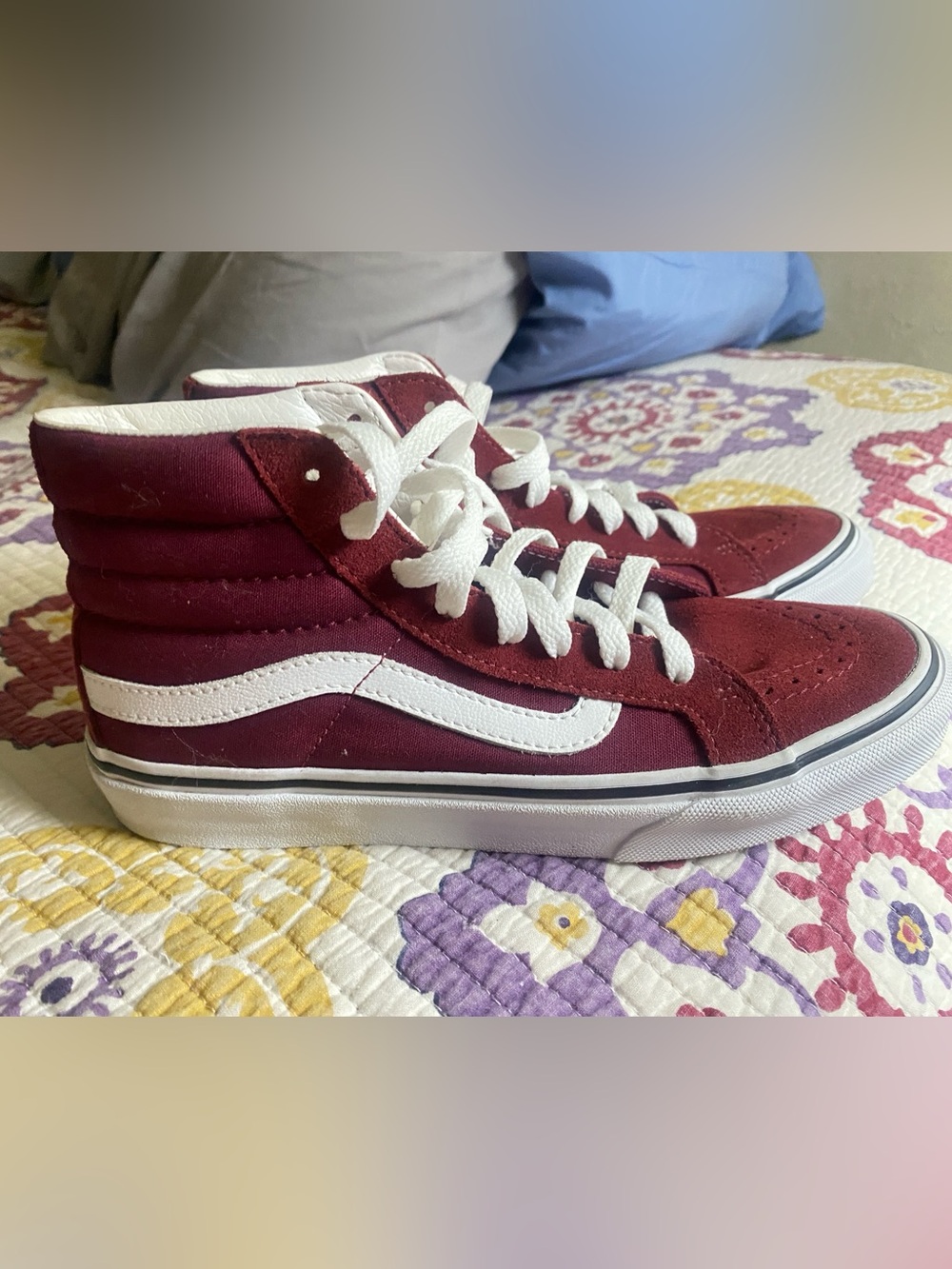 Women’s High-Top Skate Sneaker in Burgundy and White